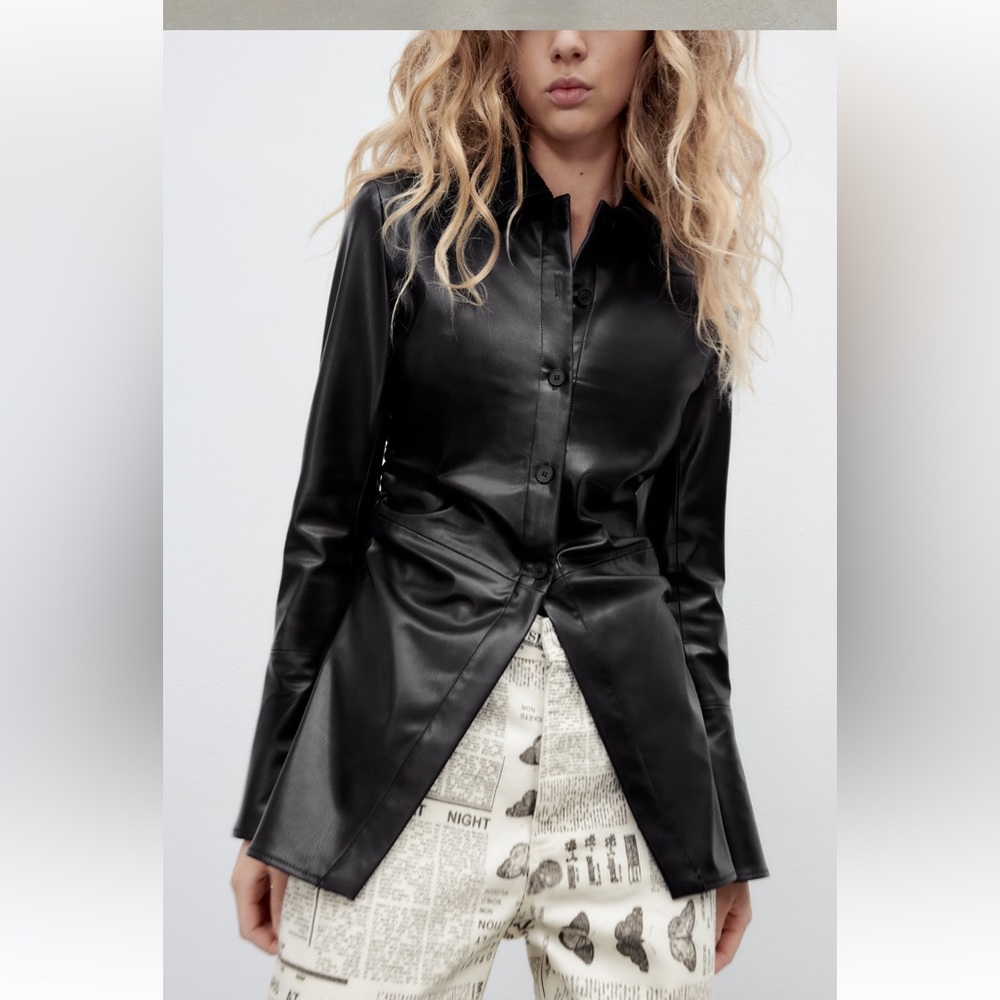 ZARA Fitted Faux Leather Overshirt